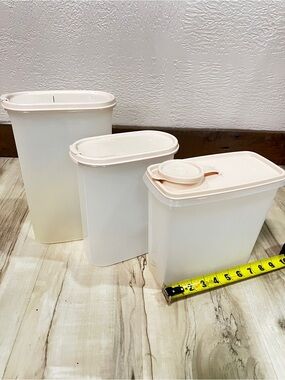 Vintage Tupperware Modular Mates Set 3 Pink Pour Spout Lids Cereal Storage